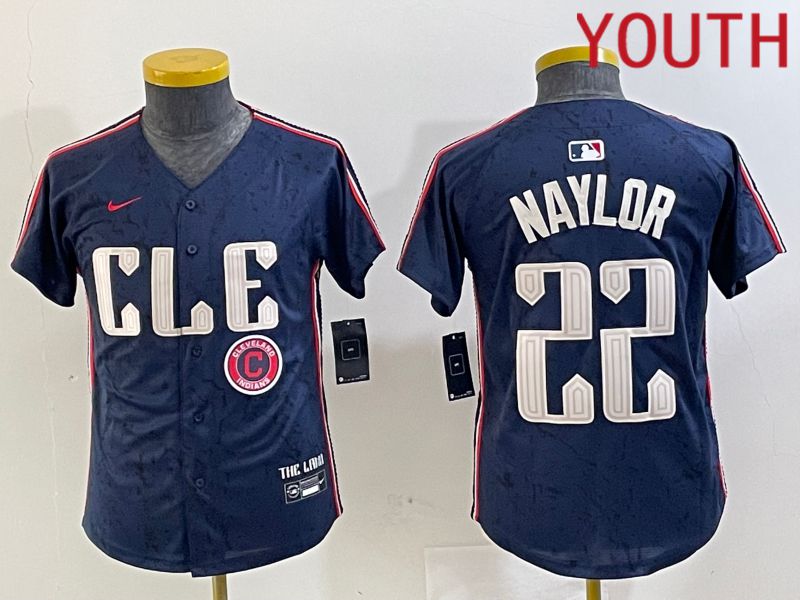 Youth Cleveland Indians #22 Naylor Blue City Edition Nike 2024 MLB Jersey style 5